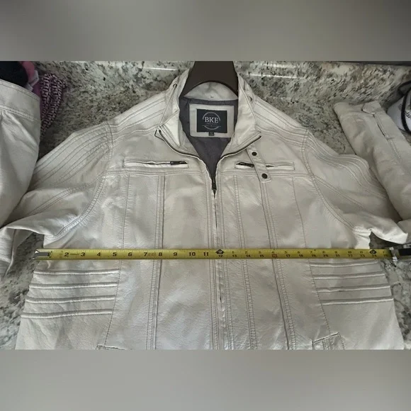 BKE Men’s Cream White Faux Leather Moto Jacket Size XL - Picture 10 of 11